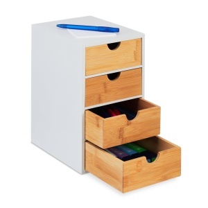 Cutie de birou Relaxdays, bambus, 4 sertare, 27,5 x 16,5 x 21 cm, albnatural