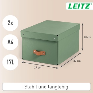 Cutie de depozitare Leitz Puro, 2 bucati, 17 L, verde, din carton reciclat - Img 4