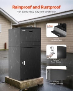 Cutie de depozitare pentru colete VEVOR PB-16S, 420x375x515mm, cu protectie impotriva furtului, negru - Img 3