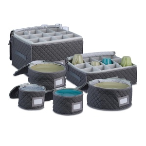 Cutie de depozitare pentru vesela Relaxdays, set 6, 12 compartimente, gri