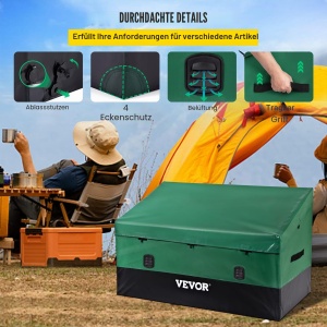 Cutie de depozitare VEVOR 660L pentru exterior, 155x63x75 cm, impermeabila, verde si negru - Img 6