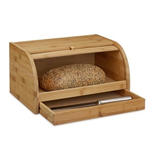 Cutie pentru paine cu sertar Relaxdays, bambus, aromadit, 21x40.5x28 cm
