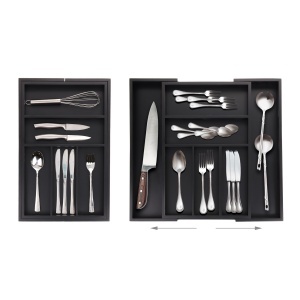 Cutie pentru tacamuri extensibila Relaxdays, bambus, 5-7 compartimente, negru - Img 3