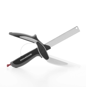 Cutit de Bucatarie InnovaGoods 2-in-1 cu Mini-Placa de Taiat, Ergonomic, NegruGri - Img 3