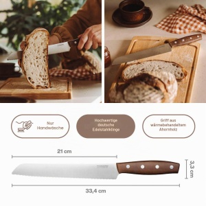 Cutit de paine Fiskars Folken, lama 21 cm, otel german, maner din lemn - Img 2