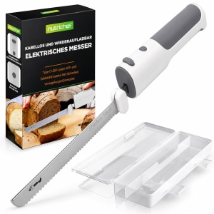 Cutit electric NutriChef, cablu USB-C, alb, pentru taiere precisa