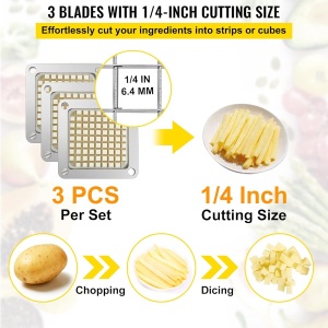 Cutter pentru legume VEVOR, 6,4 mm, 3 cutite de schimb, otel inoxidabil - Img 3