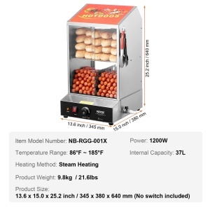 Dampfgarer Hot Dog VEVOR 37L, 1200W, cu 2 etaje si control temperatura 30-85 - Img 7