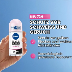 Deodorant Roll-On Nivea Black White Invisible Original, 6 x 50 ml, Anti-Transpirant - Img 2