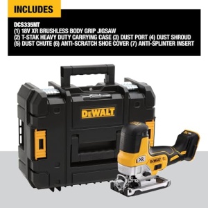 Dewalt 18V Fir Pendulum Stroke DCS335NT (fara perii, suport reglabil din aluminiu turnat sub presiune, cursa de pendul de 3 ori, incl. adaptor de aspiratie, tampon de protectie pentru saboti de ferastrau, TSTAK Box II, livrare fara baterie) - Img 3