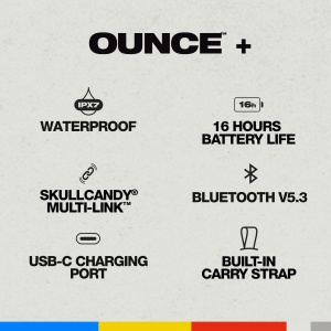 Difuzor portabil Bluetooth fara fir Skullcandy Ounce rezistent la apa IPX7 durata de viata a bateriei de 16 ore stereo fara fir adevarat cu curea inco - Img 2