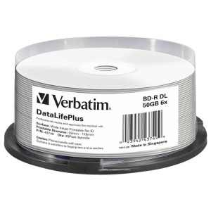 Discuri Blu-Ray Verbatim BD-R 50GB, 6x viteza, suprafata imprimabila, 25 bucati