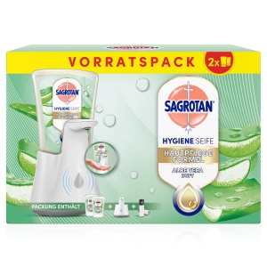 Dispenser automat de sapun Sagrotan No-Touch, alb, cu 2 x 250 ml sapun Aloe Vera