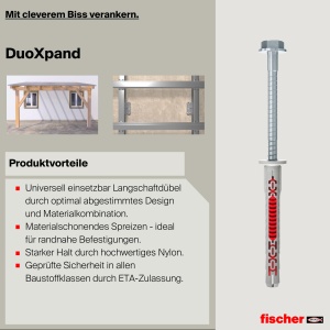 Dublu cuie fischer DuoXpand 8 x 100 T, 50 bucati, nylon, pentru materiale poroase - Img 3
