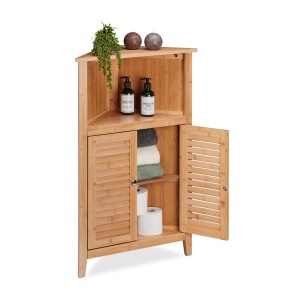 Dulap de colt Relaxdays din bambus, 92 x 58 x 30 cm, design natural