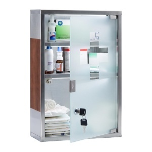 Dulap medical EMERGENCY din inox si sticla satinata, 3 compartimente, 45 x 30 x 12 cm