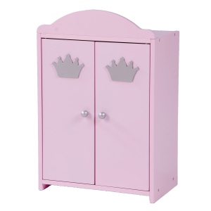 Dulap pentru papusi Prinzessin Sophie, 2 usi, roz, cu suport pentru haine