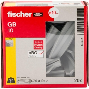 Dulie pentru gazon Fischer GB10 - 20 bucati, din nylon, pentru porobeton - Img 2