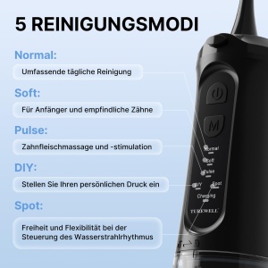 Dus bucal TUREWELL, fara fir, rezervor 310ml, 5 moduri de presiune, negru - Img 4