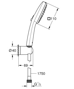 Dus cu cap de dus GROHE Vitalio 110, 2 tipuri de jet, negru, 1.5m - Img 9