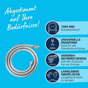 Dus cu furtun GROHE Vitalioflex 1,50m, crom, rezistent la presiune, flexibil - Img 4