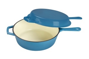 Echtwerk Set Schmortopf si Grillpfanne 2-in-1 Gusseisen Email 25L Albastru deschis