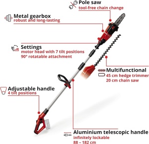 Einhell Multi-Tool fara fir GE-HC 18 Li T-Solo (tuns gard viu 2 in 1 si drujba, sabie Oregon, fara baterie si incarcator) - Img 3