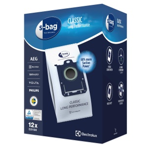 Electrolux E201SM s-bag Dust Bags Classic Long Performance (Megapack, 12 saci de aspirator pentru putere de aspirare permanent ridicata, filtrare optima, inchidere igiena, putere de aspiratie cu 60% mai mare, alb)