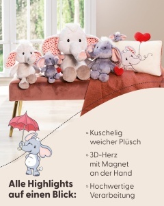 Elefant de Plus NICI Love cu Inima Magnetica, Culoare Gri Inchis, 23cm - Img 4