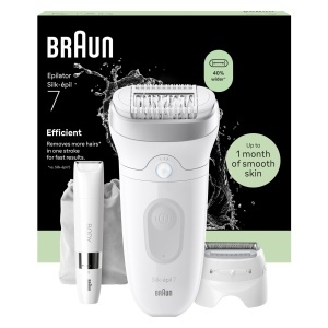Epilator Braun Silkepil 7, cu cap lat, utilizare umeda si uscata, argintiu