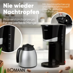 Espressor cafea Bomann KA 168, 1 L, 870 W, pentru 8-10 cesti, negru - Img 4
