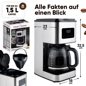 Espressor cafea ProfiCook PC KA 1299, 12-14 cesti, 900W, inox - Img 6