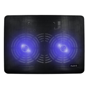Ewent EW1256 Racitor pentru laptop 12-17 inch, 2 ventilatoare silentioase cu LED-uri albastre, tampon de racire, suport pentru cooler pentru notebook Covoras de racire, negru - Img 2