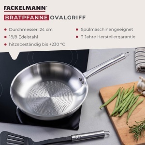Fackelmann Bratpfanne 24 cm din otel inoxidabil compatibila inductie rezistenta la temperaturi inalte - Img 3
