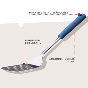 Fackelmann Schlitzwender Essential din otel inoxidabil maner ergonomic albastru ideal pentru prajire - Img 2