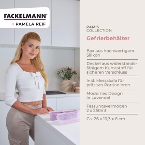 Fackelmann x Pamela Reif Set 2 Recipiente Congelare 250 ml Lavanda Silicon Rezistent - Img 3