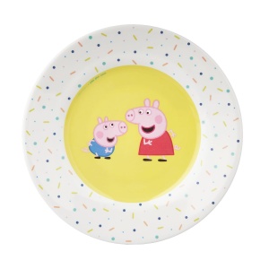 Farfurie pentru desert Peppa Pig, 20 cm, melamin, galben cu confetti