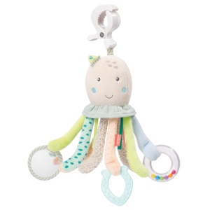 Fehn Activity Play Animal Octopus - Jucarie pentru abilitati motorii pentru bebelusi pentru carucioare, patuturi si scaune auto pentru bebelusi pentru a musca, apuca si scoate sunete - jucarii de dentitie pentru bebelusi si copii de la 0+ luni