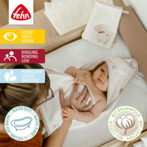 Fehn Bade Set Schaf Natur 046151 Prosop cu Gluga si Manusa din Bumbac Organic pentru Bebelusi - Img 2