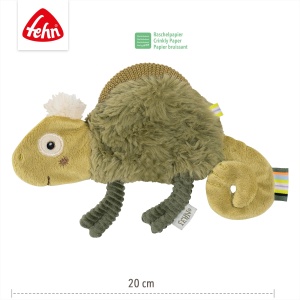 Fehn Knister-Chamaleon Jucarie interactiva pentru bebelusi 20 cm cu sunete si materiale diverse - Img 5