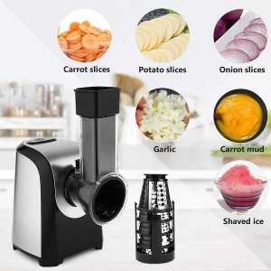 Feliator electric de legume COOCHEER Feliator de legume, 150W Razatoare electrica de bucatarie Tocator de legume Rasp de legume cu 5 lame conice - Img 5
