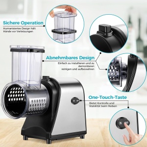 Feliator electric de legume COOCHEER, feliator de legume de 250 W Razatoare de branza de calibru mare din otel inoxidabil cu 5 lame pentru diverse legume - Img 4