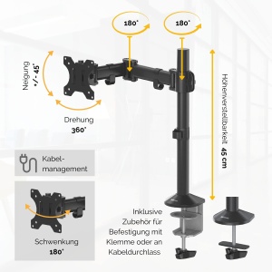 Fellowes Monitor Arm Reflex Negru Reglabil 45cm pentru Monitoare pana la 32 inch - Img 2