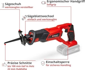 Ferastrau universal cu acumulator Einhell TE-AP 18/22 Li-Solo Power X-Change (18 V, Li-Ion, 2600 min-^1 viteza maxima de cursa, adancime maxima de taiere 100 mm, fara baterie si incarcator) - Img 3