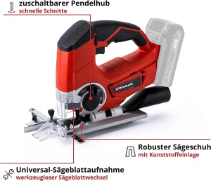 Ferastrau vertical cu acumulator Einhell TE-JS 18/80 Li-Solo Power X-Change (18 V, adancime de taiere max. 80 mm, cursa pendulara in 4 trepte, adaptor de extractie, ghidaj paralel, lumina LED, fara baterie) - Img 3