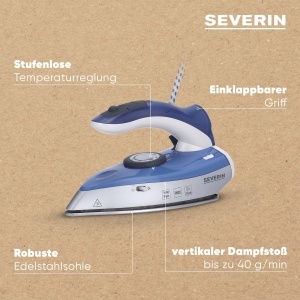 Fier de calcat portabil SEVERIN BA 3234 1000W abur vertical argintiualbastru - Img 4