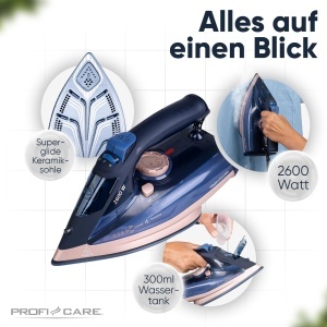 Fier de calcat ProfiCare PC DB 3126, 2600W, talpa ceramica, rezervor 300ml - Img 7