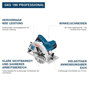 Fierastrau circular Bosch Professional GKS 190, 1400W, adancime taiere 70mm, lama 190mm - Img 2