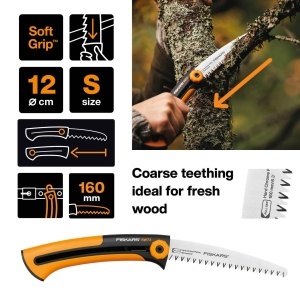 Fierastrau de mana Fiskars Xtract SW73 lama retractabila 16 cm pentru lemn proaspat NegruPortocaliu - Img 2