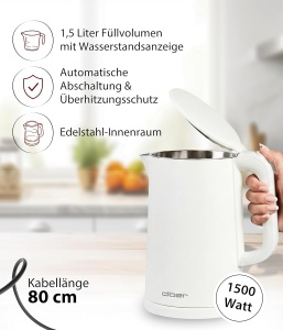 Fierbator de apa Cloer 4321, 1.5L, 1500W, inox si plastic alb - Img 2